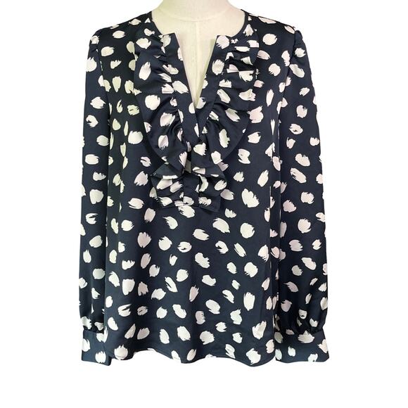 J.Crew Navy White Ruffle Front Long Sleeve Blouse Medium NWT AE862 - Picture 3 of 8